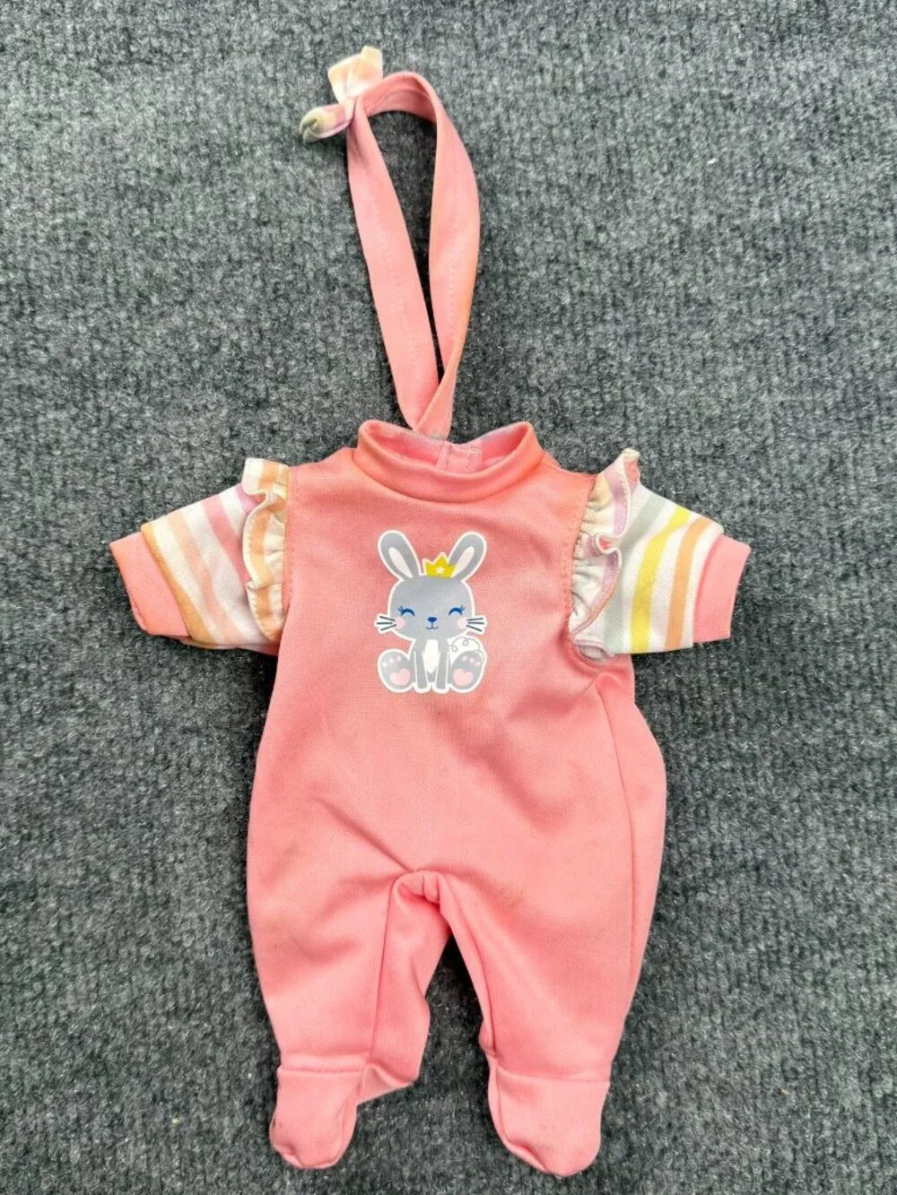 Girls Baby Doll Outfit Pink Bunny Crown Striped Sleeves Stuffed Animal Clothes
